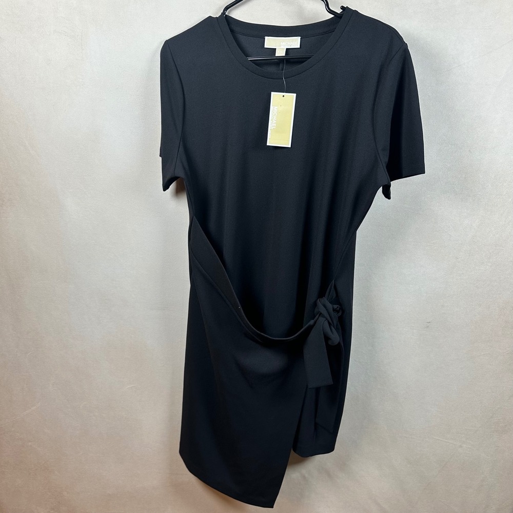 Michael Kors Wrap Dress Womens PXL PS180LV667 Black Side Tie Asymmetric NWT $125